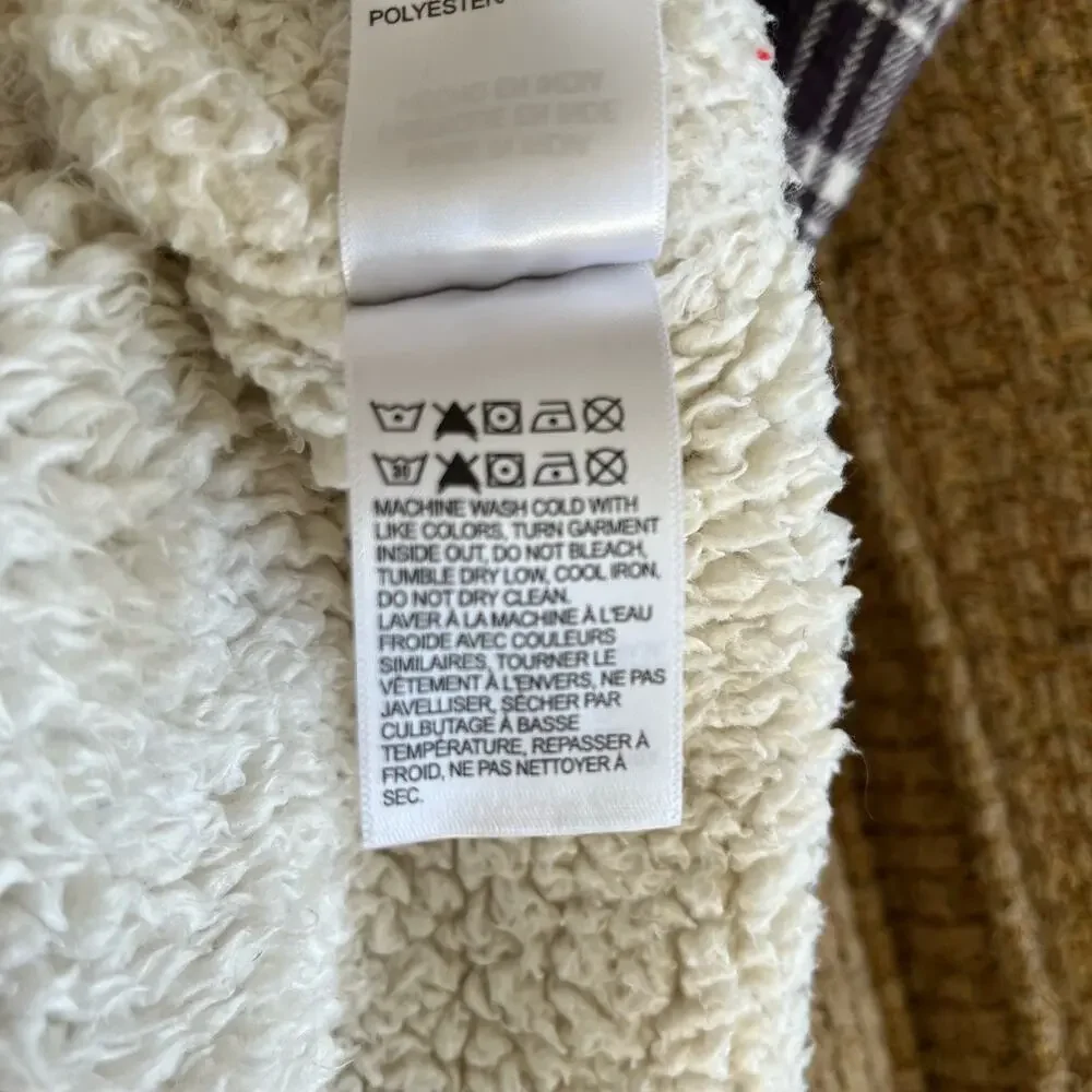 Lucky Brand Women's Jacket Shacket Size Small Sherpa Lined Crop Snaps Plaid
